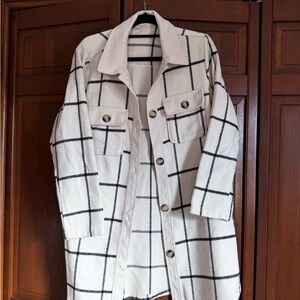 MELLODAY Cream Windowpane Plaid Button-Front Shacket